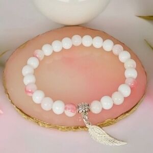 Beaded White Onyx Angel Wing Charm Bracelet Angelcore Preppy Soft Girl Fairycore